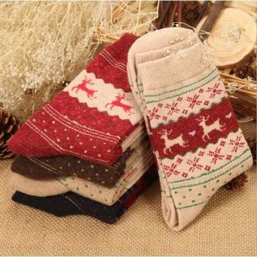 Winter women thickening warm print animal womens rabbit wool socks high tube soft Christmas deer pattern socks hosiery