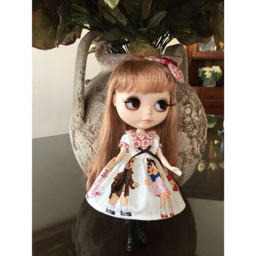 1PCS Lovely White Figure Painting Dress for Blyth, Pullip, Azone, Licca, 1/6 BJD Doll Clothes Outfits Accessories