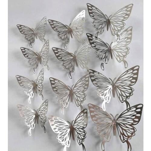12pcs/lot 3D Double Layer Decorative Butterfly for balloon Bedroom Party Curtain Fake Flower Craft Decor PVC Butterflies