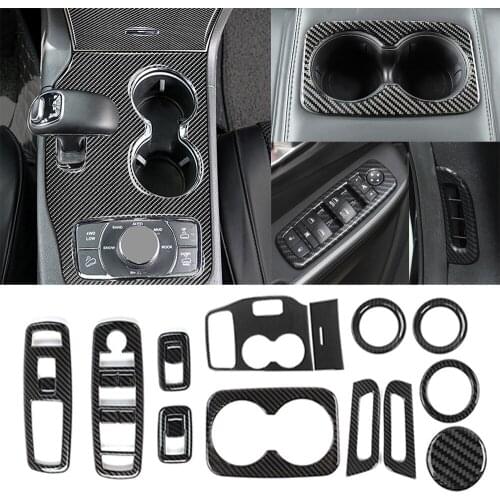 13PCS Carbon Fiber Interior Decorative Trim for Jeep Grand Cherokee 2014-2015 Gear Shift Cup Holder Window Lift Switch Cover