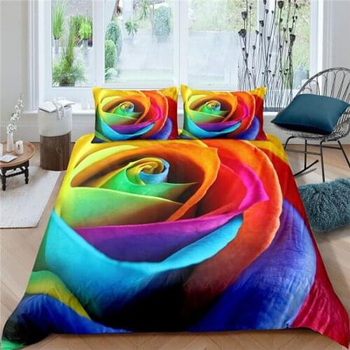 Luxury 3D Color Rose Flower Print 2/3Pcs Kids Bedding Set Comfortable Adult Duvet Cover Pillowcase Home Textile Queen/King Size