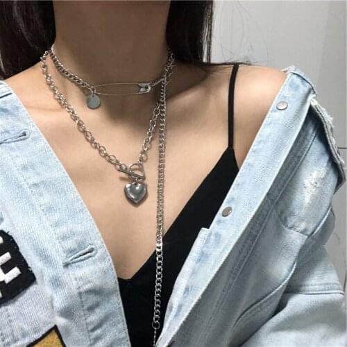 2 Pcs/Set Heart Pendant Necklace for Women Paperclip Coin Clavicle Chain Necklaces Female 2021 Fashion Jewelry New