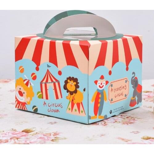 4inch 15*15*12cm Lovely Circus Carnival Cake box packing box Portable mousse pastry box 100pcs/lot