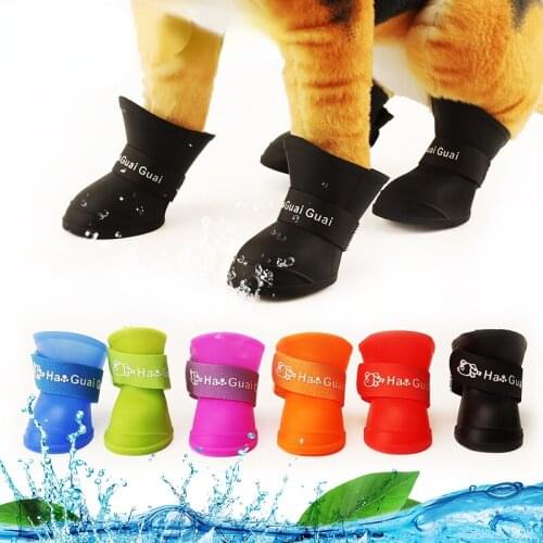 XL/XXL 4pcs/set Pet Shoes Dog Waterproof Rain Boots Rubber Candy Color Large Dog Shoes