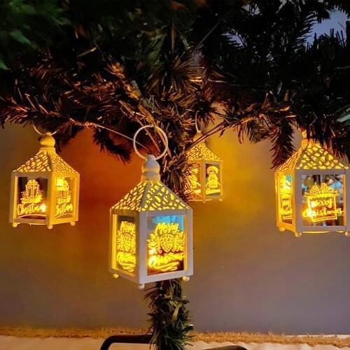 4PCS Christmas wrought iron wind led small lantern Luminous Decor Christmas Old Man Elk Snowman Pattern Gift Christmas Pendant