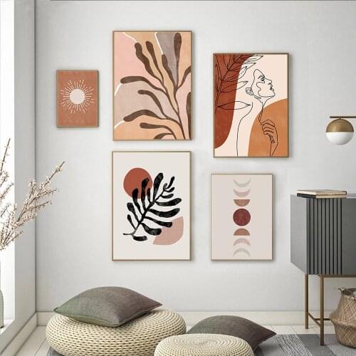 Abstract Sun And Moon Bohemian Line Painting Woman Canvas Painting Living Room Decoration Home Decor