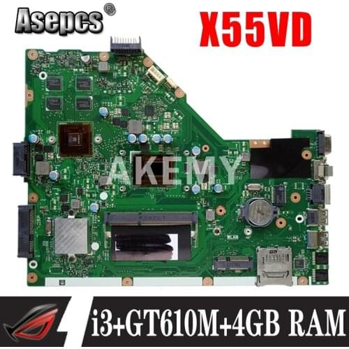 AKemy X55VD For ASUS X55VD X55V X55C X55VDR Laptop motherboard I3-2350M CPU REV.3.1 4GB with graphic card Mainboard test good