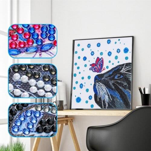 Flower Butterfly with Cat Special Shaped 5D DIY Diamond Painting Embroidery Rhinestone Partial Drill Cross Stitch Kits Crystal
