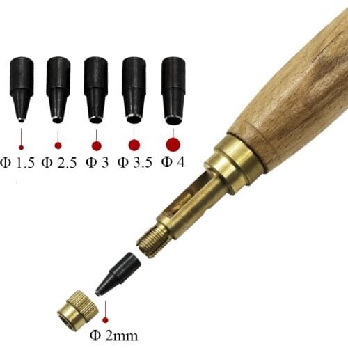 Automatic Belt Punch Can Change Long DIY Leather Punch Spinning Openings for 1.5/2 2.5/3/3.5/4mm Internal Diameter Brass