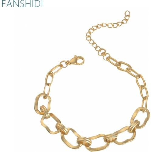 FANSHIDI Stainless Steel Oval Bracelet Heavy Metal Geometric Bangle Texture 14 K Pulseras Mujer