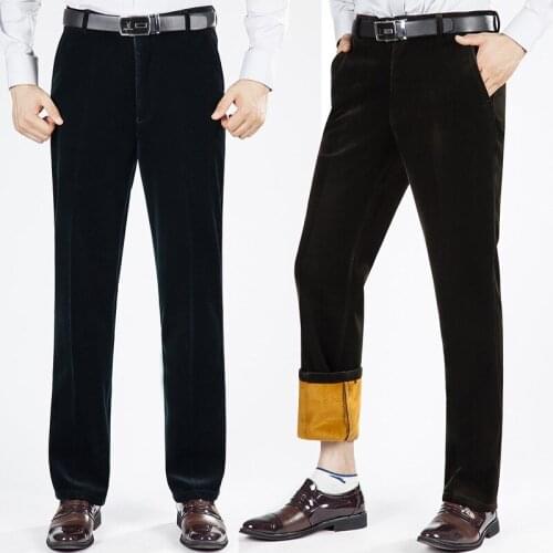 Winter trousers men plus velvet thicken high waist Corduroy pants men casual pants Business Straight pants classic mens pants