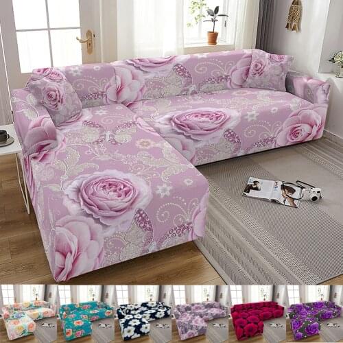Rose Flower Sofa Cover for Living Room Stretch Slipcovers Sectional Couch Cover 3 Seater funda de sofá L Shape Sofa Need 2pcs