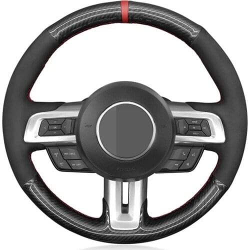 Car Steering Wheel Cover Soft Black Carbon Fiber Suede Wrap For Ford Mustang 2015-2020 Mustang GT 2015 2017 2018 2019 2020