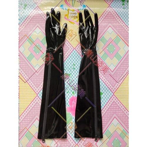 BLACK Latex Shoulder Gloves with Zip Sexy Latex Long Gloves