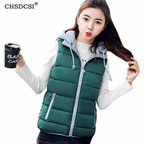 CHSDCSI Outerwear Thicken winter warm Jacket womens cotton wool collar hooded down vest Removable hat Hot high quality Female