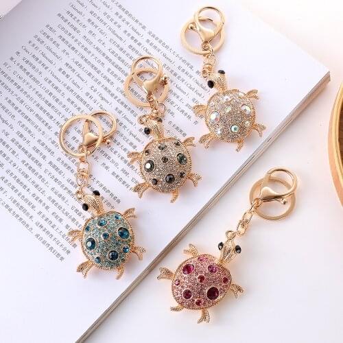 Dalaful Fashionable and cute turtle shape car keychain handbag rhinestone crystal animal metal pendant accessory key ring gift