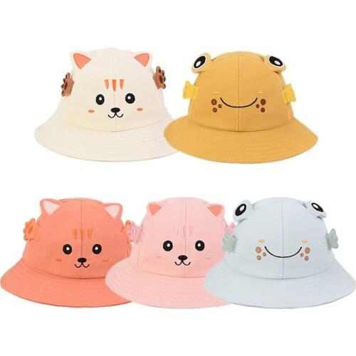 6 Colors Childrens Summer Cotton Cute Frog Cat Bucket Hat Outdoor Fisherman Comfortable Hat Travel Hat For Girls Shading Care