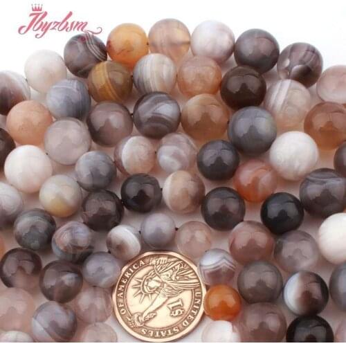 Smooth Round Botswana Agates Natural Stone Beads for Women Men DIY Accessorie Necklace Bracelet Earring Rings Jewelry Making 15"