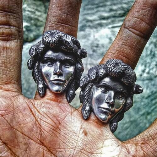 Ancient Greek Mythology Medusa Stainless steel Ring Gothic Silver Color Snake Hair Gorgon Ring Punk Biker jewelry