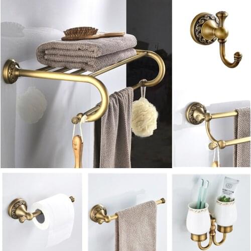 Brass Bronze Bathroom Accessories Towel Shelf Toilet Paper Holder Soap Holder Wall Mounted Brass Towel Rack Tumble Holder