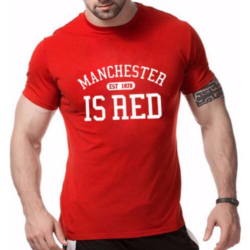 Summer fashion Manchester is Red printed T-shirts men casual short sleeves cotton tops cool tshirt summer costume Men t-shirt