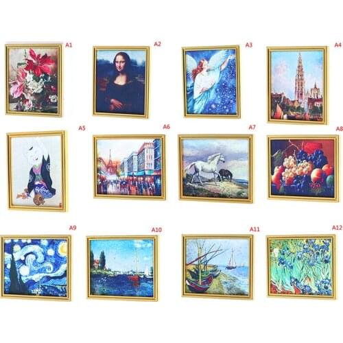 Dollhouse Miniature 1:12 Mini Decorative Accessories Antique Manny Frame Oil Painting Mona Lisa DIY Wooden Doll House