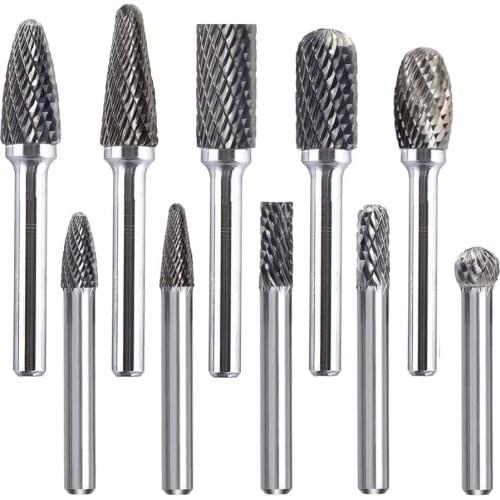 Double Rotary Burr Set Shank 10 pcs Tungsten Steel Rotary Files Die Grinder Bits Metal Polishing Wood Carving Drilling Engraving