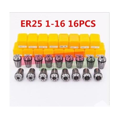 16PCS From ER25 1mm-16mm ER25 Nut Spring Collet Set for CNC Engraving Machine Milling Lathe Tool Grinding/Milling/Drilling