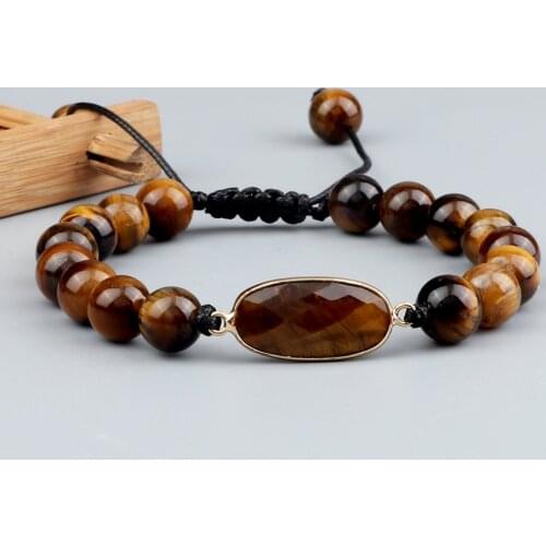 New Fashion Tigher Eye Pendant Bracelet High Quality Natural Stone Braided Bracelet Couple Handmade Bangles Chain Jewelry Gift