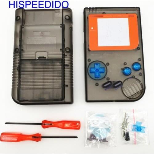 HISPEEDIDO New Clear Black Full Housing Shell Case with Clear blue button for Nintendo Gameboy Classic for GB DMG GBO