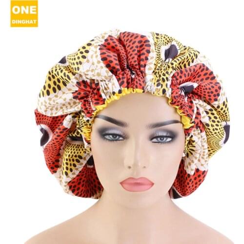 New Extra Large Size African Pattern Print Ankara Bonnets Women Satin Lined Headwrap Bonnets Night Sleep Cap Hair Loss Cover