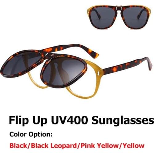 Fashion Flip Up Anti UV Sunglasses Women Outdoor Travel Beach Party Essential Ladies UV400 Protection Glasses Oval Eyewear Frame