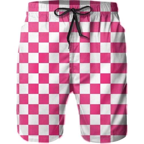Hawaii Pants Beach R333 Breathable Quick Dry Humor GraphicCasual Pink Checkered Pattern