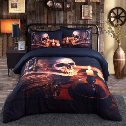 Drop Shipping 3D Digital Printing Bedding Set 100% Microfiber Kiss Together Ride a motorcycle Beauty Skull Queen king size 05