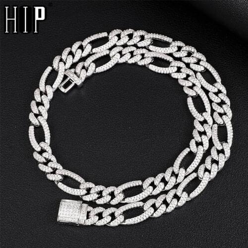 Hip Hop 10MM Iced Out Box Buckle Figaro Cuban Chain Copper Setting AAA+ Cubic Zirconia Stones Neacklace For Men Women Jewelry
