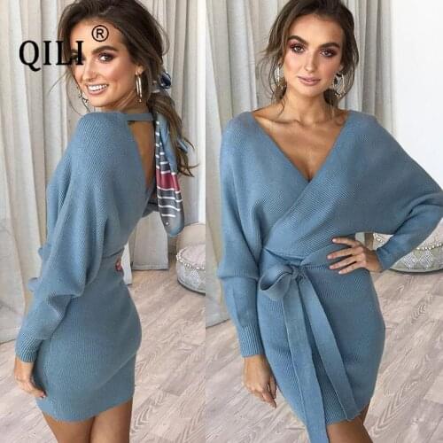 Модные вязаные платья Qili China At AliExpress