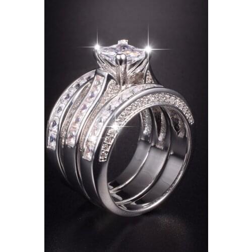 Luxury 925 Sterling Silver ring 7*7mm 20ct Princess-cut Topaz Ring set 3-in-1 Female jewelry Wedding Rings For Women size 5-10