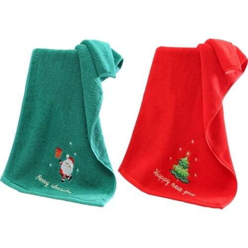 P8DE Christmas Hand Towel Washcloth 14 x 30 Inch Pure Cotton Towels Bathroom Shower Towel Santa Claus Pattern Design