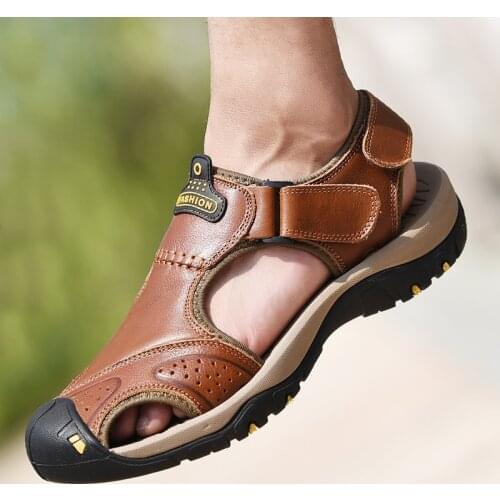 Men Leather Sandals Genuine Leather Men Shoes Summer New Large Size Mens Sandals Men Open Toe Sandles Chef Shoes for Men 2021