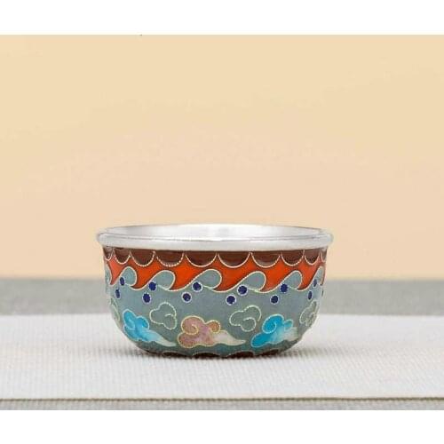 Silver tea cup sterling silver S999 handmade cloisonne Chinese palace style household sterling silver tea cup