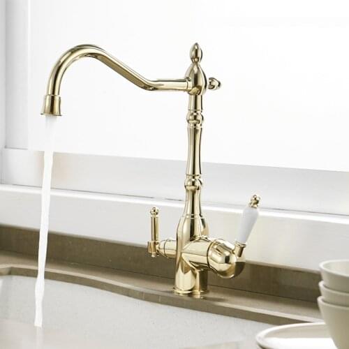 Vidric Gold Kitchen Faucet Mixer Drinking Water Filtered Kitchen Tap 360 Rotation Mixer ,Purification Kitchen Crane Tap Vintage
