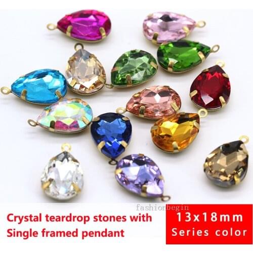 20p 18x13mm Teardrop crystal rhinestone Faceted Framed glass pendants connectors necklace earrings findings jewelry making Beads