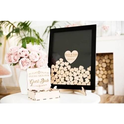 Personalised names Wedding Guest book, Custom Drop top Drop box wedding alternative GuestBook with hearts, Rustic Wedding Gifts