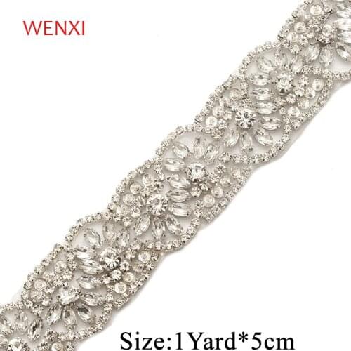 WENXI 5YARDS Wholesale Rhinestones Appliques Iron On For Wedding Dresses Sash Rhinestones Appliques Banding Accessory WX822