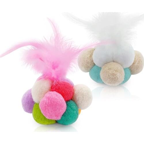 1Pc Funny Cat Toys Cute Plush Ball Faux Feather Bell Cat Chew Toy Pet Toy Cat Supplies