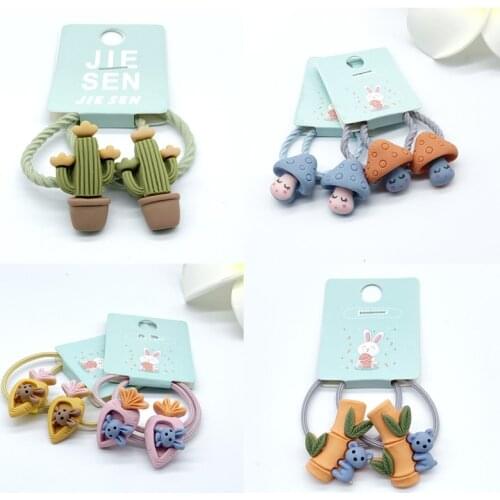 Funny Cute Hair Ties Rope Mushroom Rabbit Carrot Panda Bamboo Cactus Elastic Rubber Bands kids Girls Children Hair Accessories