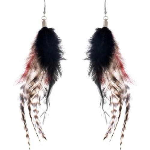 2015 Lureme New Arrivals Bohemian Style Colorful Long Pheasant Feathers Dangle Earrings for womens and Girls Gift