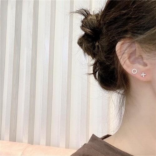 925 Sterling Silver Earring fashion Zircon Cross Letter Asymmetry Star Moon Stud Earring Personality Cute Women Girl Ear Jewelry