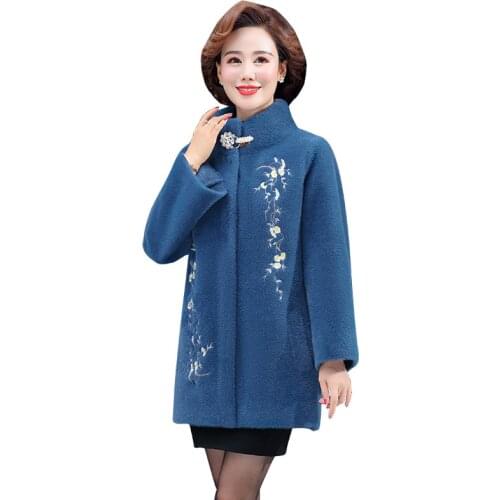 Jacket winter womans thicken mother tops mink fleece short overcoat female embroidery plus size spring autumn coat women