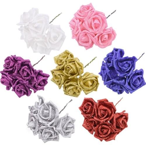 10/20pcs Artificial Glitter Flowers Foam Rose Bride Bouquet Wedding Decoration Home Decor DIY Scrapbooking Wreath Accessories
